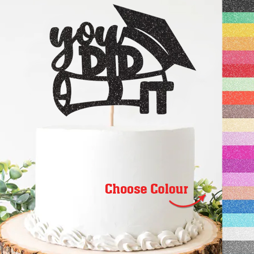 Black Glittering Grad You Did It Cake Pick Topper